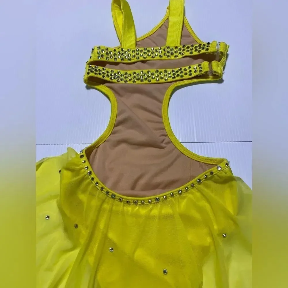 Custom Competition Solo Costume Neon Yellow Cutout Lyrical Contemporary MC